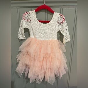 Girls white lace and pink dress.